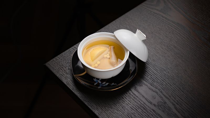 Creamy chicken soup with roll